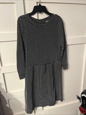 LOFT Black and White Textured Knit Long-Sleeve Dress